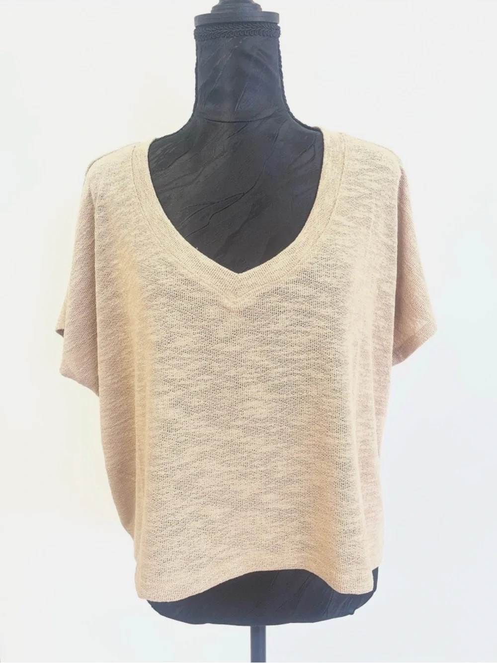 Women's V-Neck Lightweight Knit Sweater - Beige Size Large by Zanana